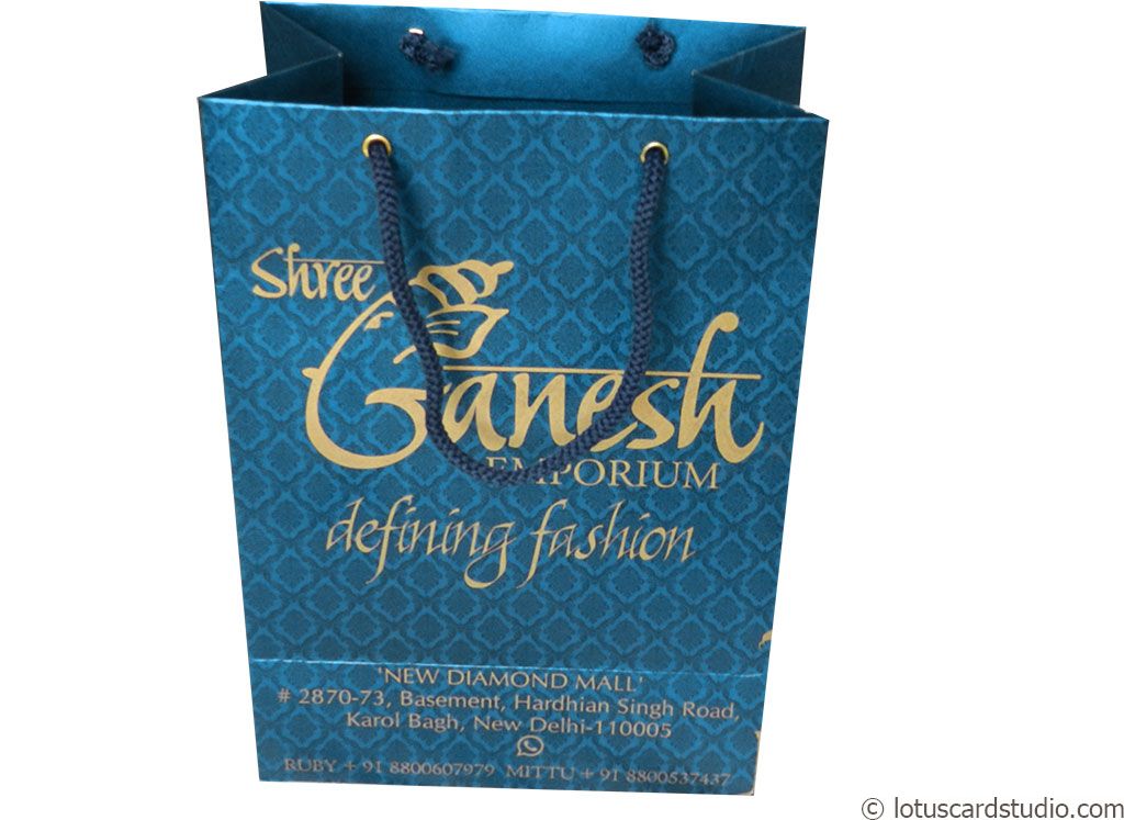 Blue Gift Bag with Damask Floral Design