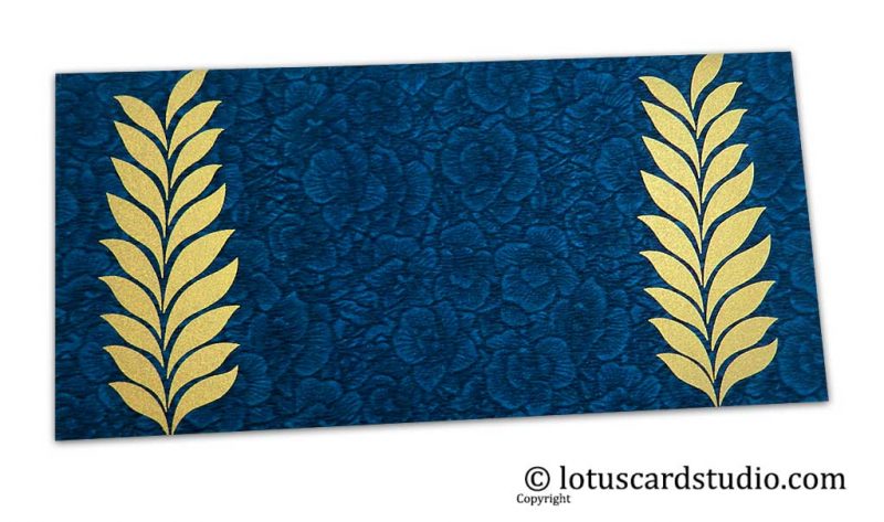 Blue Flower Flocked Gift Envelope with Golden Ferns