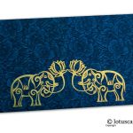 Blue Flower Flocked Money Envelope with Golden Elephants