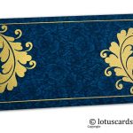 Blue Flower Flocked Money Envelope with Golden Curly Vine