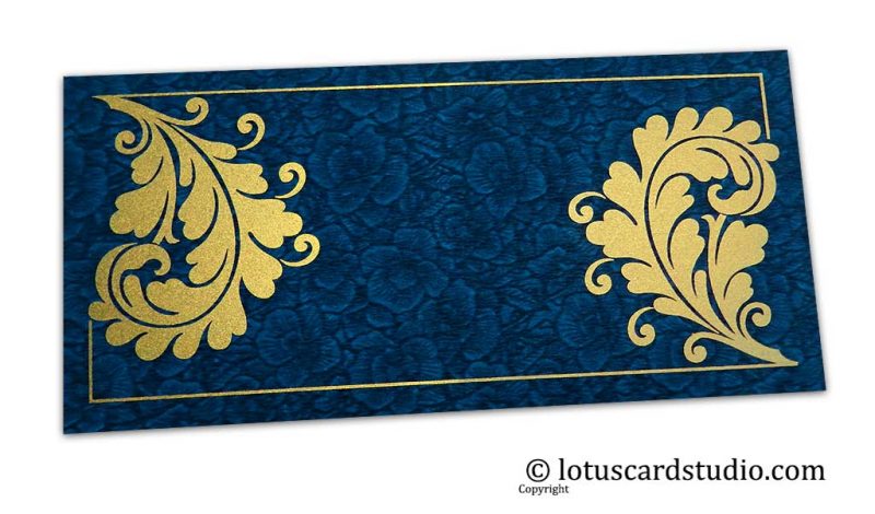 Blue Flower Flocked Money Envelope with Golden Curly Vine