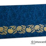 Blue Flower Flocked Money Envelope with Golden Floral Vine