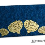 Blue Flower Flocked Money Envelope with Golden Dahlia Flowers