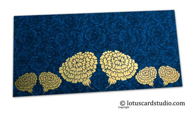 Blue Flower Flocked Money Envelope with Golden Dahlia Flowers