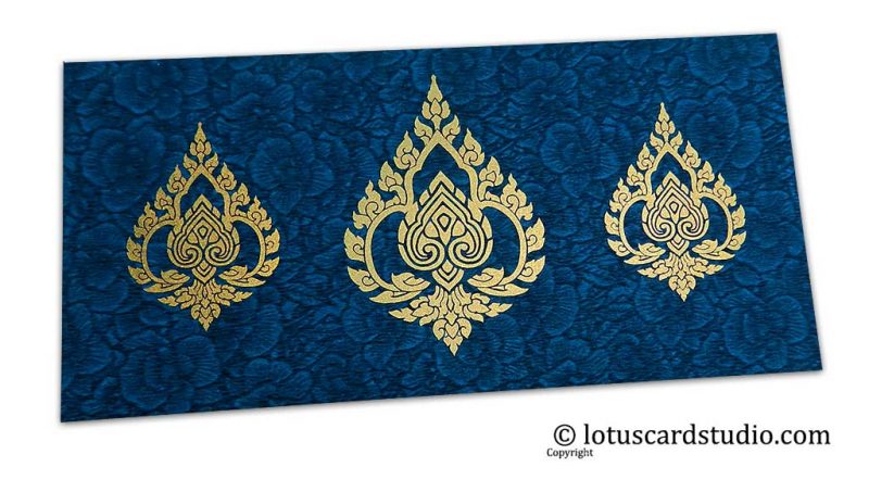 Blue Flower Flocked Shagun Envelope with Golden Damasks