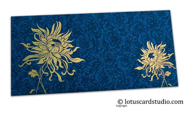 Blue Flower Flocked Shagun Envelope with Golden Spider Flower