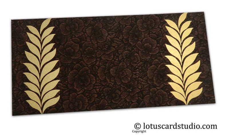 Brown Flower Flocked Gift Envelope with Golden Ferns