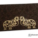 Brown Flower Flocked Money Envelope with Golden Elephants