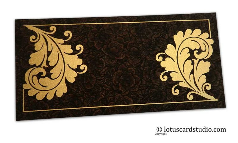 Brown Flower Flocked Money Envelope with Golden Curly Vine