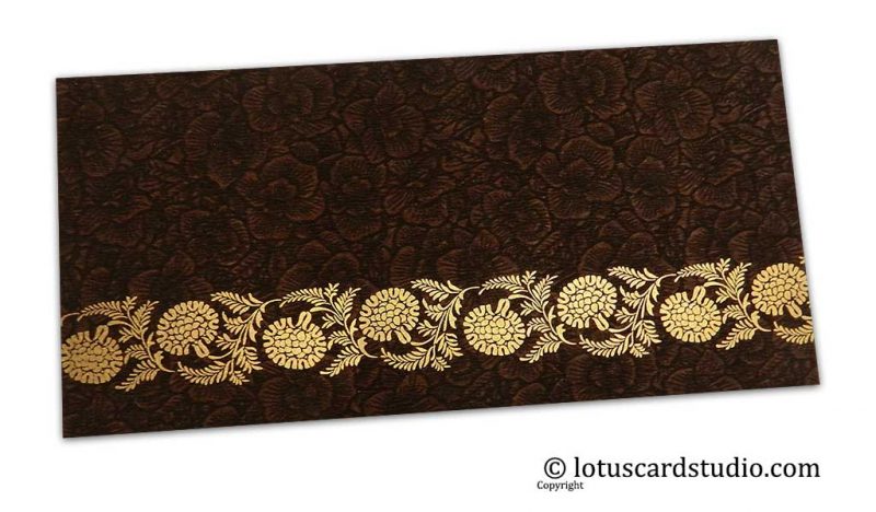 Brown Flower Flocked Money Envelope with Golden Floral Vine