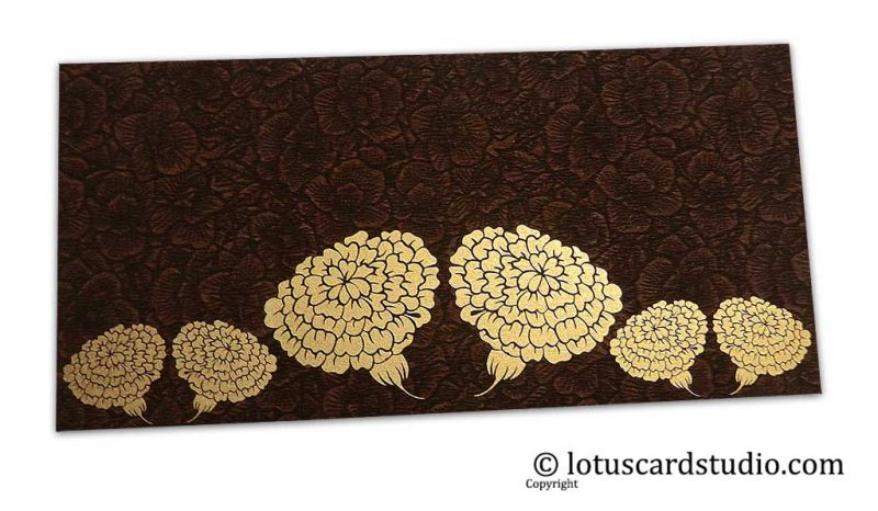 Brown Flower Flocked Money Envelope with Golden Dahlia Flowers