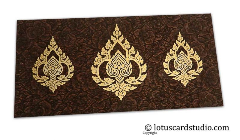 Brown Flower Flocked Shagun Envelope with Golden Damasks