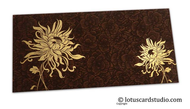 Brown Flower Flocked Indian Money Envelope with Golden Spider Flower