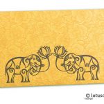 Golden Beige Flower Flocked Money Envelope with Grey Elephants