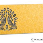 Golden Beige Flower Flocked Shagun Envelope with Blue Peacocks