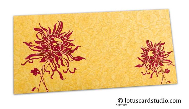 Golden Beige Flower Flocked Shagun Envelope with Pink Spider Flower