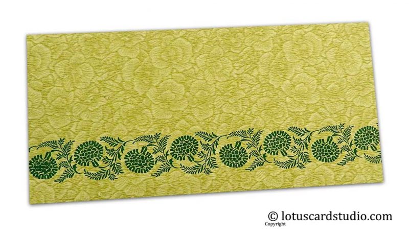 Green Flower Flocked Money Envelope with Golden Floral Vine