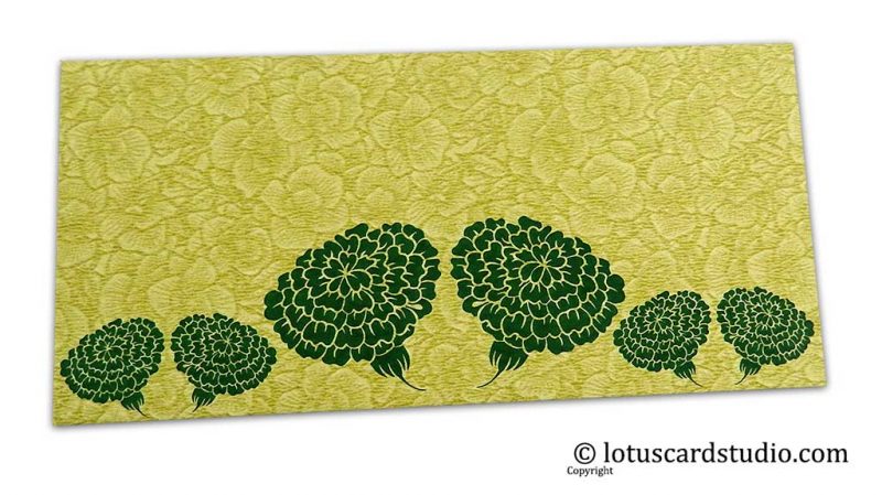 Green Flower Flocked Money Envelope with Dark Green Dahlia Flowers