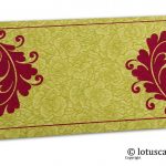 Green Flower Flocked Money Envelope with Reddish Pink Curly Vine