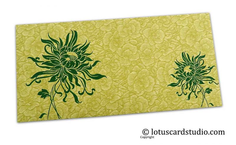 Green Flower Flocked Shagun Envelope with Dark Green Spider Flower