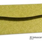 Back view of green flower flocked shagun envelopes