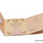 Card inside of Lasert Cut Wedding Invitation in Peach and Golden Hot Foil