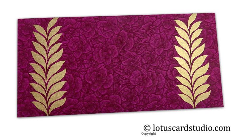 Magenta Flower Flocked Gift Envelope with Golden Ferns