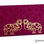 Magenta Flower Flocked Money Envelope with Golden Elephants