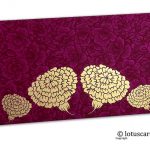 Magenta Flower Flocked Money Envelope with Golden Dahlia Flowers