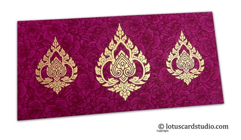 Magenta Flower Flocked Shagun Envelope with Golden Damasks