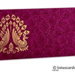 Magenta Flower Flocked Shagun Envelope with Golden Peacocks