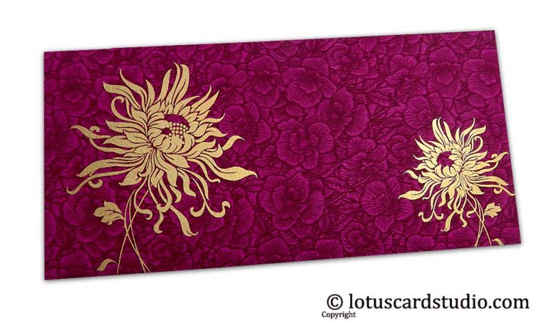 Magenta Flower Flocked Shagun Envelope with Golden Spider Flower