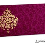 Magenta Flower Flocked Shagun Envelope with Golden Victorian Floral