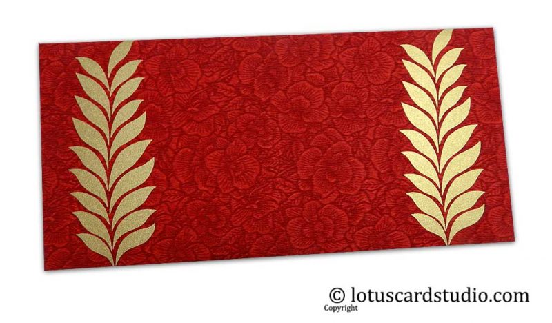 Red Flower Flocked Gift Envelope with Golden Ferns