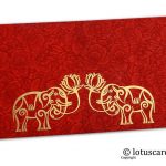 Red Flower Flocked Money Envelope with Golden Elephants