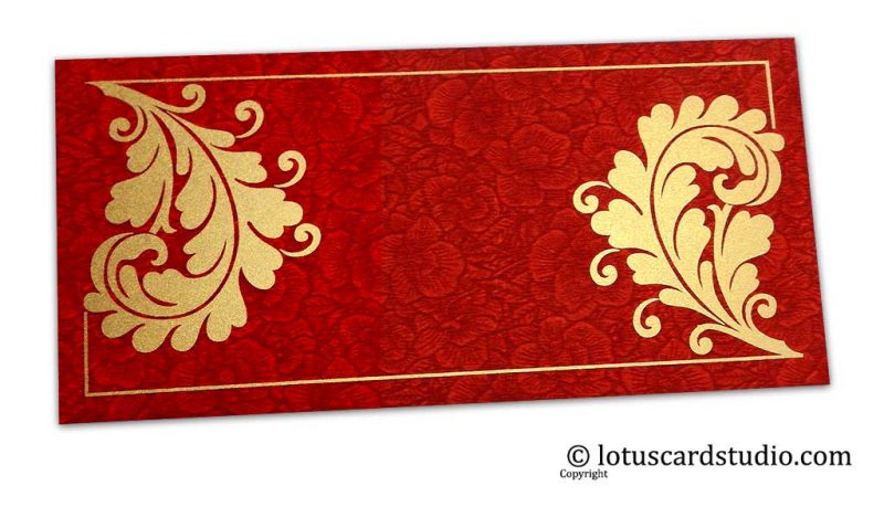 Red Flower Flocked Money Envelope with Golden Curly Vine