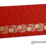 Red Flower Flocked Shagun Envelope with Golden Floral Vine