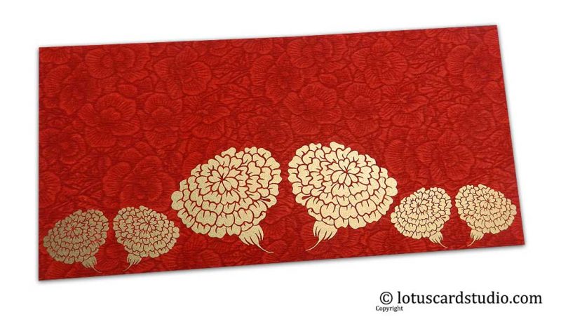 Red Flower Flocked Money Envelope with Golden Dahlia Flowers