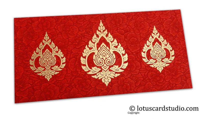 Red Flower Flocked Shagun Envelope with Golden Damasks