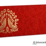 Red Flower Flocked Shagun Envelope with Golden Peacocks