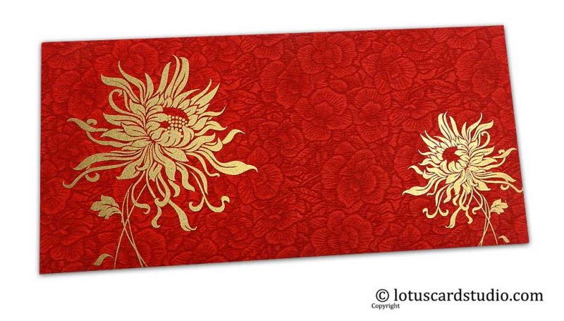 Red Flower Flocked Shagun Envelope with Golden Spider Flower