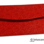 Back view of red flower flocked shagun envelopes
