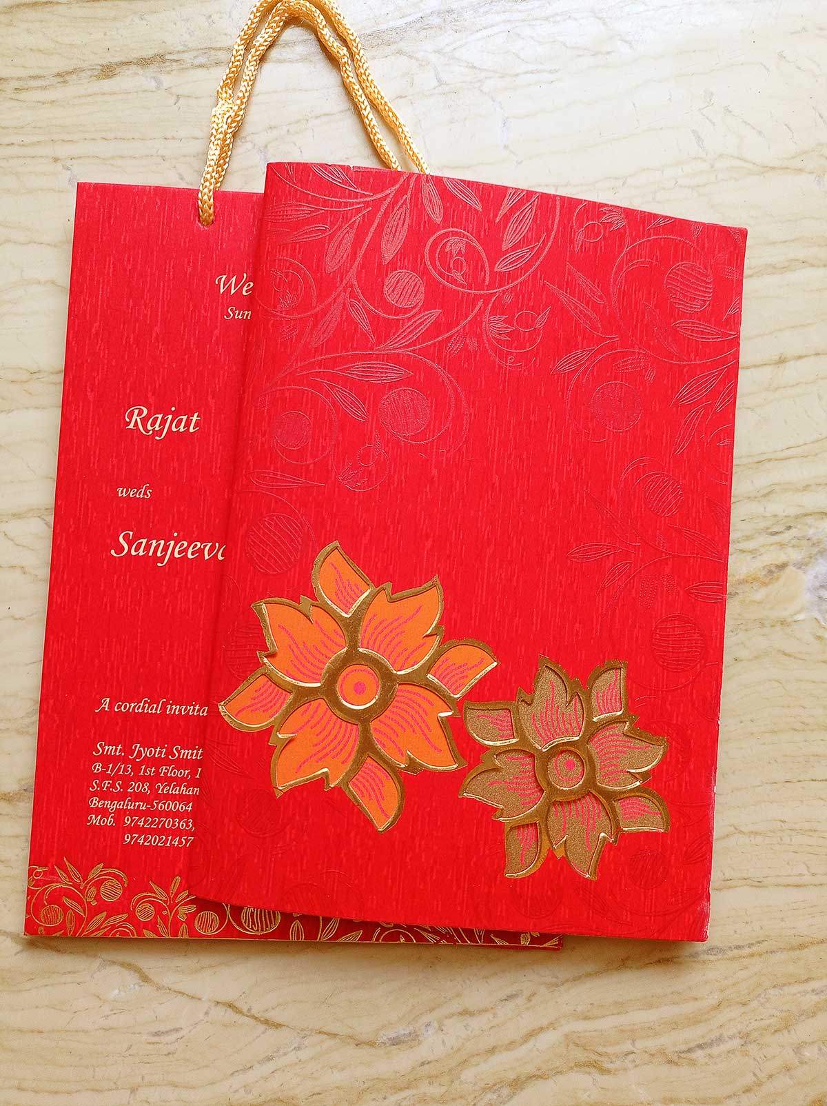 Cherish Red Floral Theme Wedding Card