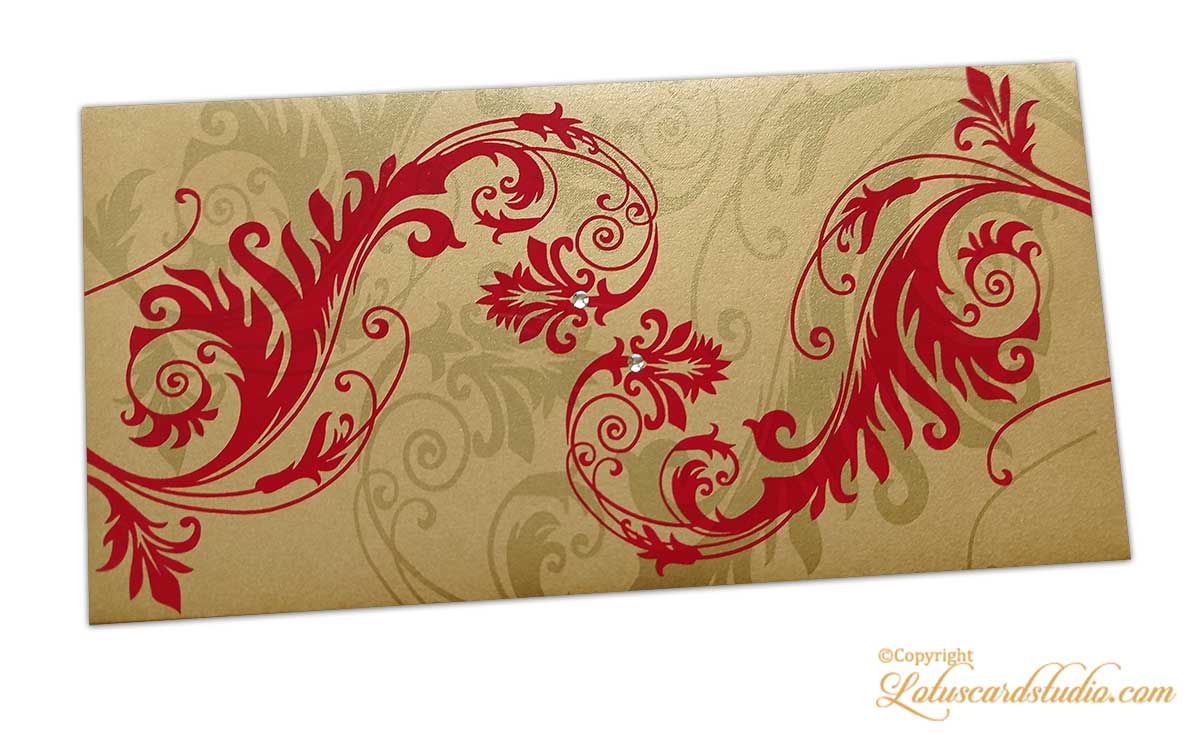 Elegant Designer Envelope in Pure Gold with Red Floral