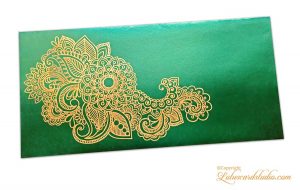 Emerald Green Gift Envelope with Golden Floral