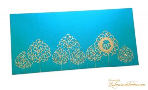 Ganpati and Trees Designer Shagun Envelope in Cyan