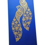 Shagun Envelope with Golden Peacocks on Imperial Blue Background