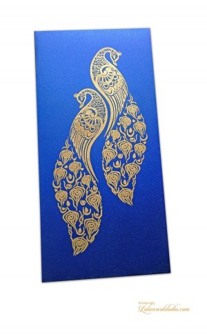 Shagun Envelope with Golden Peacocks on Imperial Blue Background
