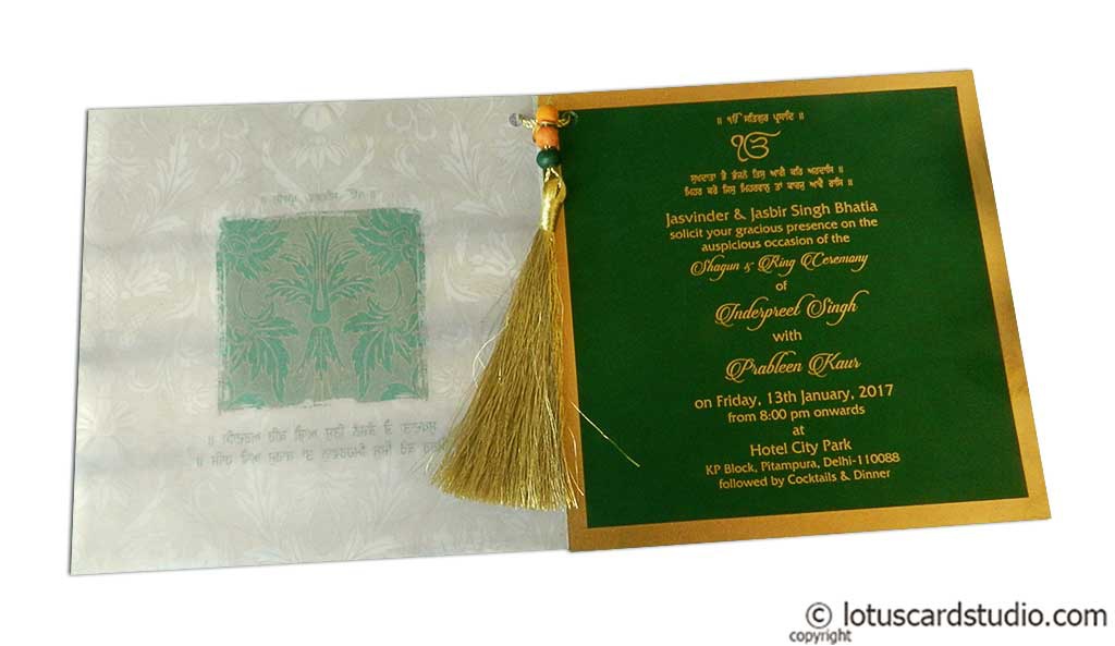 glamorous green marriage card with beads dori