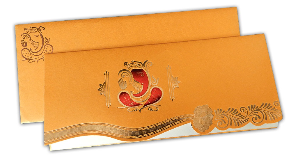 Ganesha Indian Wedding Card In Golden